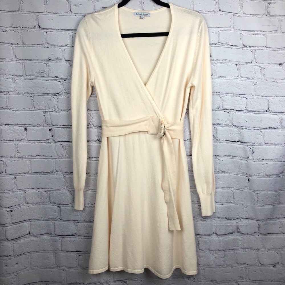 Catwalk Studio Cream Knit Wrap Dress